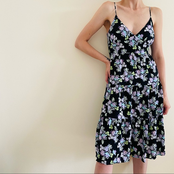 Wild Fable Black Floral Sleeveless Slip Midi Dress - Picture 3 of 7